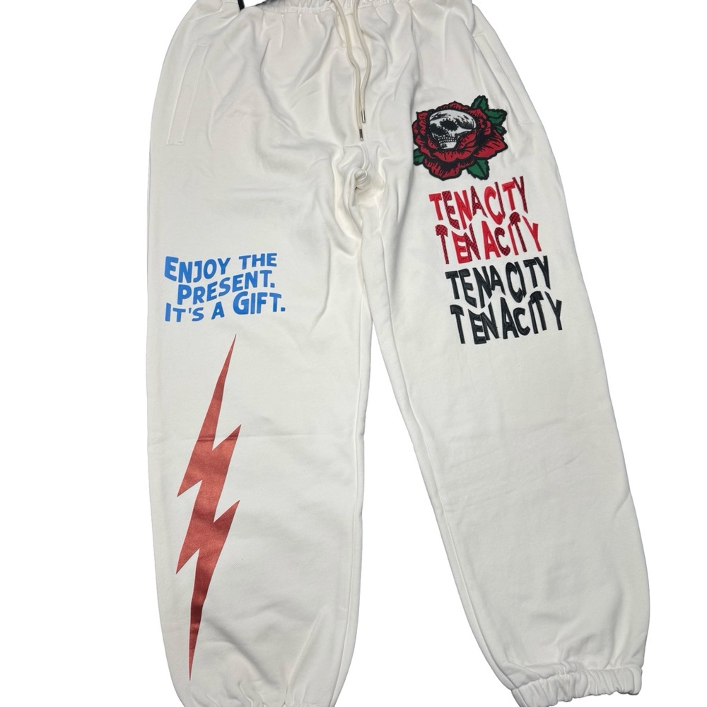 Tenacity Graphic Sweatpants White 2XL Leather Embroidery Streetwear Pants
